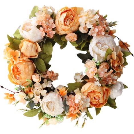 Guirlande Fleur Artificielle - Pivoine Imitation Soie Orange Blanc - Décoration Porte Mur Extérieur Intérieur - 1 Pièce