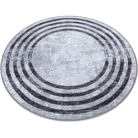 MIRO 51231.806 Kreis Waschteppich Linien Anti-Rutsch - grau / schwarz grey rund 100 cm