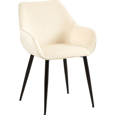 Chaise de salle à manger bureau salle d'attente x1 en tissu velours crème et métal noir 100002150 (1/5)