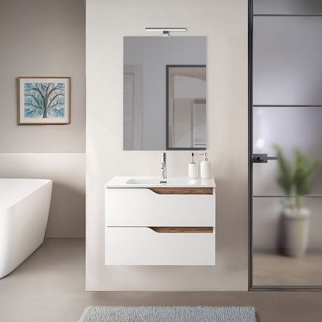 Mobile bagno sospeso 60 cm bianco e quercia con lavabo Sumya (1/5)