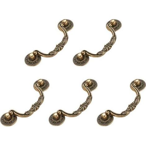 Lot de 5 Poignée de porte ou bouton de meubles vintage en bronze de style ancien pour armoires de cuisine (1/3)