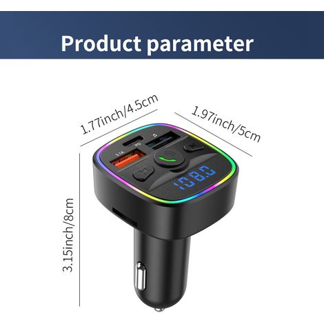 Lecteur MP3 Bluetooth V5.3 mains libres pour voiture C33, lecteur de cartes d'appel avec transmetteur FM et chargeur de voiture - Emballage boîte couleur C33 (1/3)