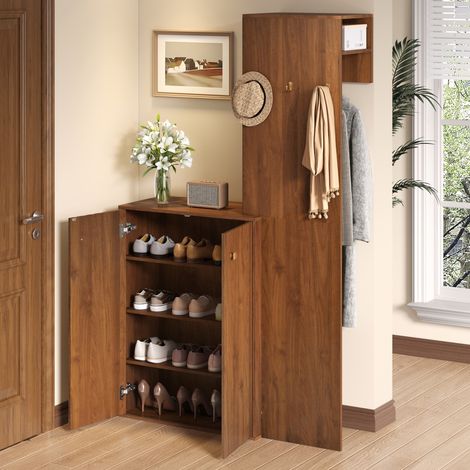 Mobile da ingresso 115x38,5x191,5 cm - Set guardaroba con scarpiera, ganci e asta appendiabiti - Noce e oro (1/5)
