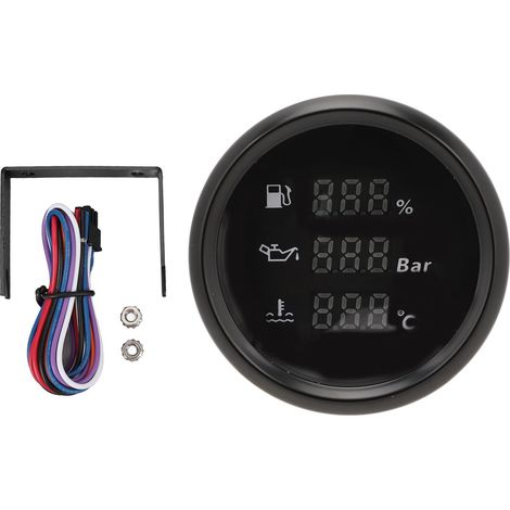 Ortviai Jauge numérique 52 mm pour bateau – Niveau d’huile, pression d’huile et température d’eau avec rétroéclairage rouge (1/5)