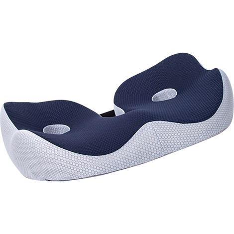 Coussin d'assise souple, confortable et respirant avec boucle, coussin de chaise incurvé pour bureau, bleu foncé, 48 x 39 x 14 cm (environ). (1/5)