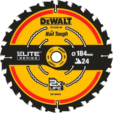 DeWalt DT10302-QZ Extreme 2nd Fix Circular Saw Blade 184mm x 16mm Bore x 24 Teeth (1/2)