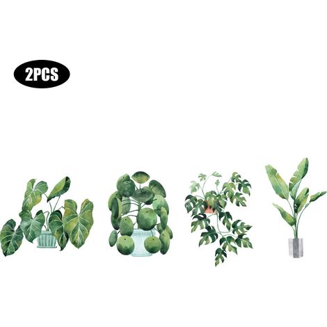 Autocollant mural plante verte en pot, déco amovible pour chambre et salon, fond décoratif (1/5)