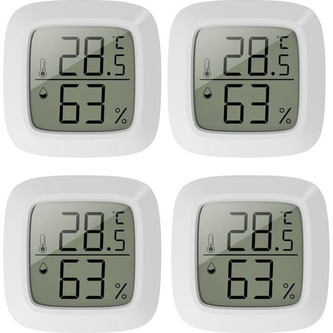 Lot de 4 mini thermomètres d'intérieur - Thermomètre hygromètre d'intérieur - Avec rafraîchissement rapide de 10 secondes - Mini LCD - Pour chambre d'enfant, bureau, chambre à coucher, serre (1/4)