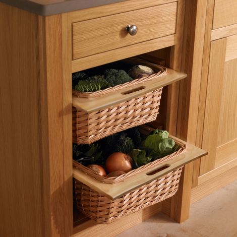 Tire Cesta Mimbre Madera de  pino Maciza Ratán Cajón Gaveta 400mm Solución Almacenamiento Mueble Cocina Comedor Despensa Armario Asa Rústica Estilo Granja Hecha a Mano Kit de Fijación Gratis - Marrón