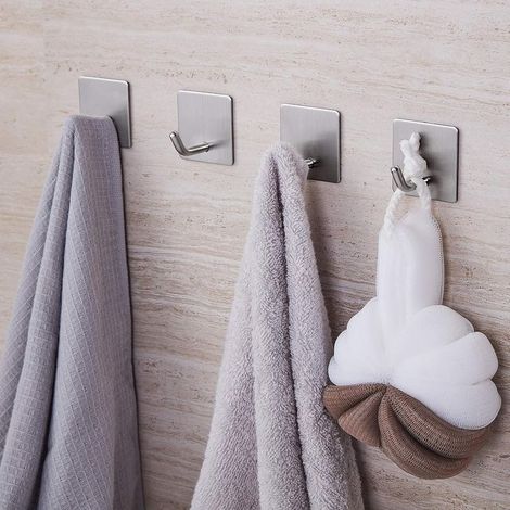 Set mit 6 selbstklebenden Edelstahlhaken, kein Bohren erforderlich, wasserdicht für Küche und Bad. (1/4)