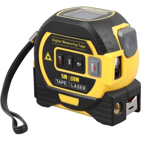 Outil de mesure précis 3 en 1, mesure au laser infrarouge 60m, ruban à mesurer 5m, mètre à distance au laser à ligne croisée verticale, Auto verrouillage, jaune (1/4)