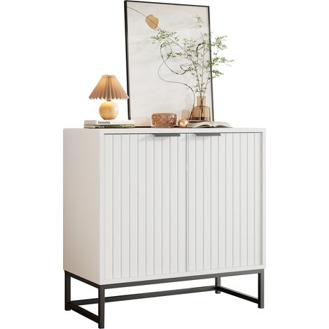 Commode moderne 2 portes à dépression debout avec poignées et pieds cadre,adaptée salon couloir salle à manger W80/D40/H80 cm.