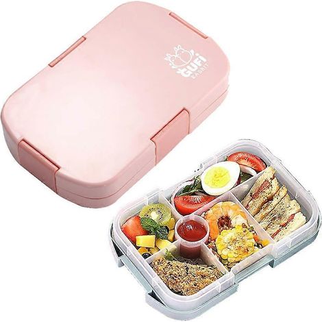 Boîte à lunch Bento pour enfants, boîte de rangement alimentaire à 6 compartiments pour enfants, adultes, travail, école, compatible micro-ondes et lave-vaisselle (rose) (1/5)