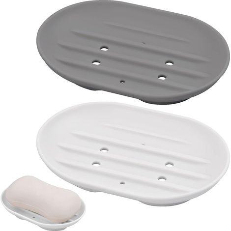 2PCS Porte Savon en Silicone avec Drain,Boîte à Savon Ovale,Bac à Savon Antidérapant,Porte-Savons pour Douche Salle de Bains Cuisine,Portes Savons pour Garder Le Savon Sec et Propre(11.5 x 8 cm) (1/5)