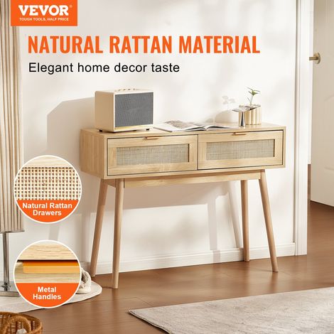 Table console en rotin avec 2 tiroirs de rangement, table d'entrée en rotin naturel avec porte coulissante, 1000 x 300 x 745 mm, ra… (1/5)