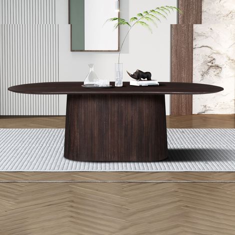 Table à manger ovale 230x100x76 cm en manguier marron foncé - MAGUEL