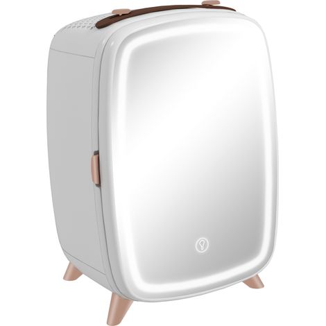 Mini réfrigérateur cosmétique 6 L avec miroir LED tactile, refroidissement silencieux, portable, blanc en plastique (1/5)