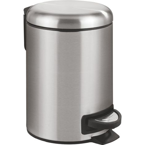 WENKO Kosmetik Treteimer Leman Easy Close Edelstahl 3L, rostfrei, 3 Liter, Silber matt, Edelstahl rostfrei satiniert, Polypropylen schwarz