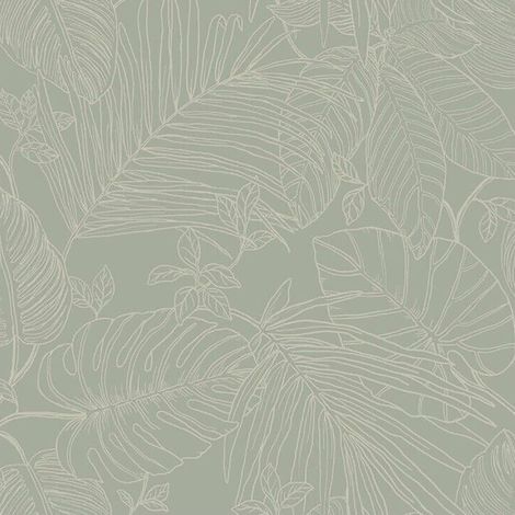 Abstract Leaf Wallpaper Sage Green Metallic Copper Botanical Feature Wall (1/4)