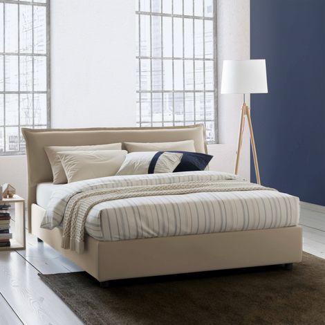 Talamo Italia Cama matrimonial Clodovea, Cama contenedor con funda extraíble con cabecero tapizado y estructura de cama, 100% Made in Italy, con colchón de 160x190 cm incluido, Beige, con embalaje ref (1/5)