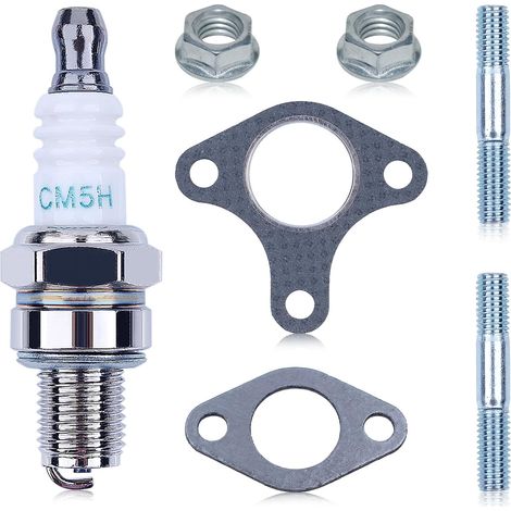 Kit boulon goujon joint d'échappement silencieux 90047-ZE2-000 pour Honda GX390 GX340 GX270 GX240 13HP 11HP 9HP 8HP Tondeuse avec bougie d'allumage Remplace 18333-ZB4-800 (1/5)