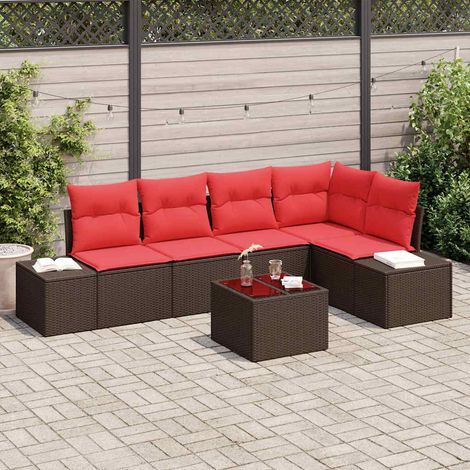 vidaXL Conjunto de sofás de jardín Marrón y Rojo ratán sintético (1/5)