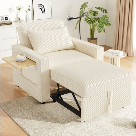 Schlafsofa 93x150x85 cm Beige Cord mit USB, Type-C, Handyhalter und verstellbarer Rückenlehne (1/5)