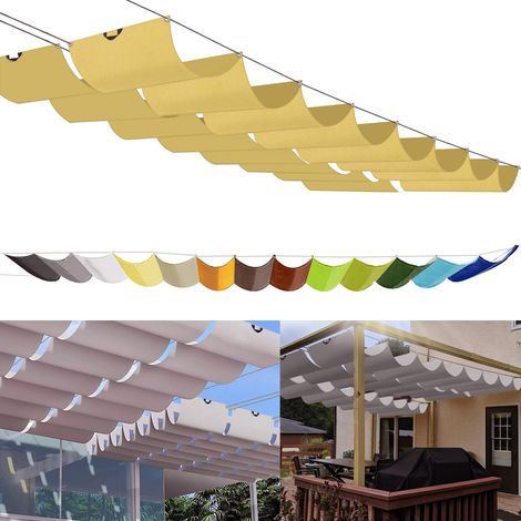 Voile d'ombrage rétractable à vague 0,9 x 3 m, sur mesure, auvent de pergola réglable, couverture d'ombre, 95 % de protection UV et résistant à la déchirure, cordes de montage incluses pour terrasse (1/5)