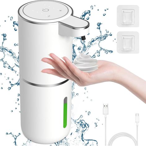 Automatischer Handdesinfektionsmittelspender mit Sensor – Weißer P11 Schaumseifenspender [380 ml Fassungsvermögen + 4 einstellbare Stufen + Batteriestandsanzeige] (1/5)