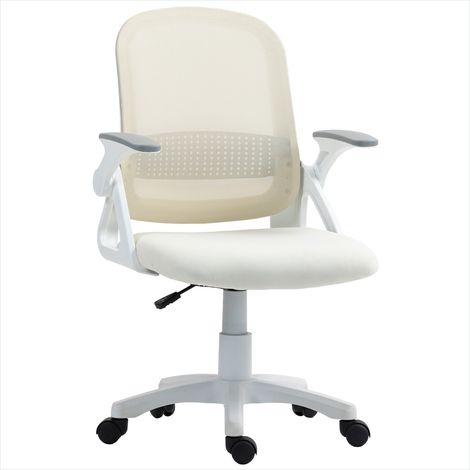 Chaise de bureau ergonomique en maille blanche avec accoudoirs relevables et hauteur réglable, pour espace de travail (1/5)