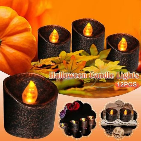 Décorations d'Halloween d'extérieur : 12 bougies noires lumineuses pour la maison, la salle à manger et la table. Bougies électroniques pour Halloween. (1/5)