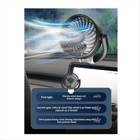 Ventilateur Voiture - 360° Rotatif - 3 Vitesses - Faible Bruit - Pour Tableau De Bord Camion SUV Berline Bateau - 1 Pièce (1/5)