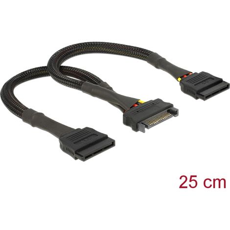Kabel power sata 15pin bu  2 x sata 15pin st hdd 25 cm delock (geflecht)