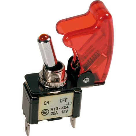 Interruttore a leva con sicura, in alluminio con spia a Led -  12/24V - Rosso -  20A (1/4)