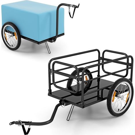 COSTWAY Remorque de Vélo avec Cadre Pliable Charge 55 kg, Chariot pour Vélo avec Housse en Tissu Oxford Roues à Air de 40 cm Réflecteurs, pour Camping Courses Randonnée (1/5)