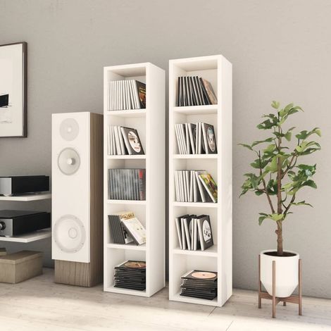 Bonnevie – Lot de 2 étagères de rangement pour CD/DVD – 5 compartiments – aggloméré blanc – Dimensions 21x16x93,5 cm – Pour bureau, salon, chambre, cuisine - BV809358 (1/5)