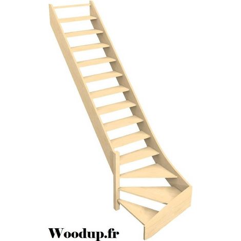 Escalier Quart Tournant Bas Molede Hêtre 280 Cm Kit Woodup- Bas à Gauche Sans Contremarche 280 Cm
