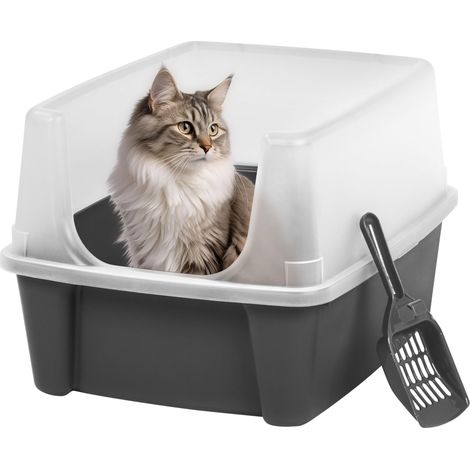 Bac a Litiere pour Chat avec Pelle, Gris, Nettoyage Facile, Maison de Toilette, Rebords Amovibles, Anti-fuite, Pour Chats Adultes, Chatons, Lapins, Sans BPA, Ouverture en haut, CLH-12 (1/5)
