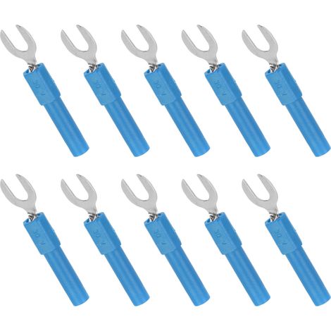 10 pièces Connecteurs Fourche‑Pelle en Laiton, Type Y 6mm, Fiches Banane 4mm, 30V AC/60V DC Max, 10A, Bleu