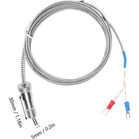 Capteur de température à thermocouple type K avec câble ressort à compression, 0-400℃ (5 m) (1/5)