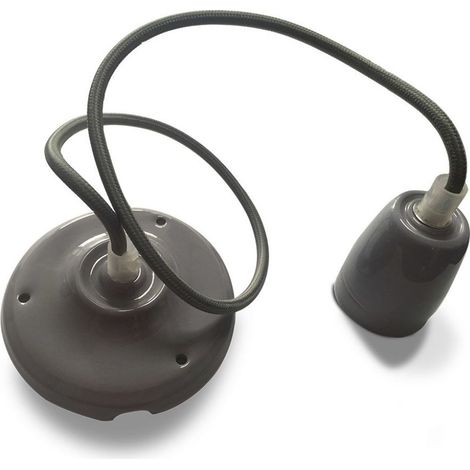 Portalámparas de porcelana V-TAC E27 (máx. 60 W), color gris y cable de cuerda