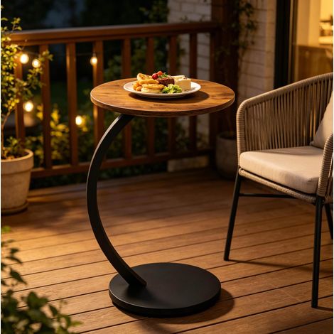 Table d’appoint C 40x64.5 cm noire en MDF et métal avec plateau rond et style industriel (1/5)