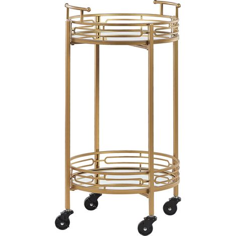 Carrello da cucina a rotelle porta bottiglie con piano a specchio metallo dorato glamour Farley