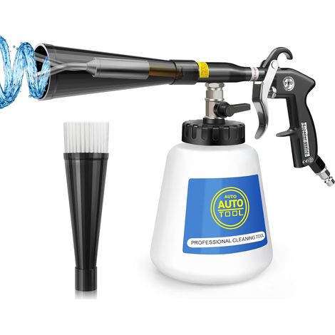 Pistolet de nettoyage à air comprimé - Tuyau de vidange en métal - Pistolet à air comprimé avec réservoir d'eau de 1 litre et 2 buses - Pour voitures, ateliers et ménages - Nettoyage (1/5)