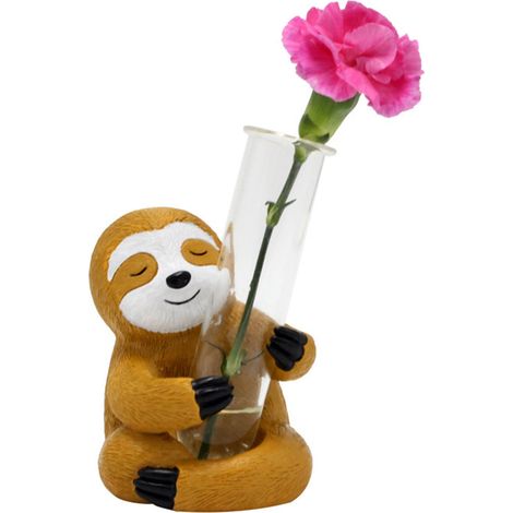 Vase tubulaire fleur paresseux en résine synthétique déco mignonne animaux cartoon artisanat déco maison 6,5x7,5x9cm tube 3x10cm (1/4)