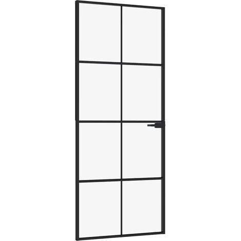 Porte d'intérieur,Porte d'entrée Noir 83x201,5 cm Trempé verre aluminium fin CFW68368 (1/5)