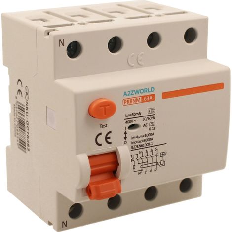 Disjoncteur différentiel MeanWell pur type CA 3P+N 4M 6 kA 30 mA 63 A 400 V