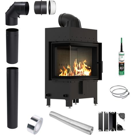 KRATKI LUCY Kamineinsatz links 12 kW Ø 200 schwarz Montagesatz (1/5)