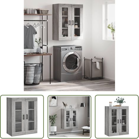 The Living Store Armoire murale sonoma gris 69,5x34x90 cm - Armoire Murale - Meuble De Rangement - Armoire Suspendu - Buffet - Étagère Murale (1/5)
