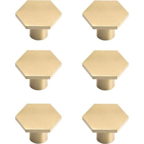 Set mit 6 Messing-Schrankgriffen, vergoldeten Möbelgriffen, einlochigen Sechskantgriffen für Küche, Büro, Kleiderschränke und Kommoden (1/5)